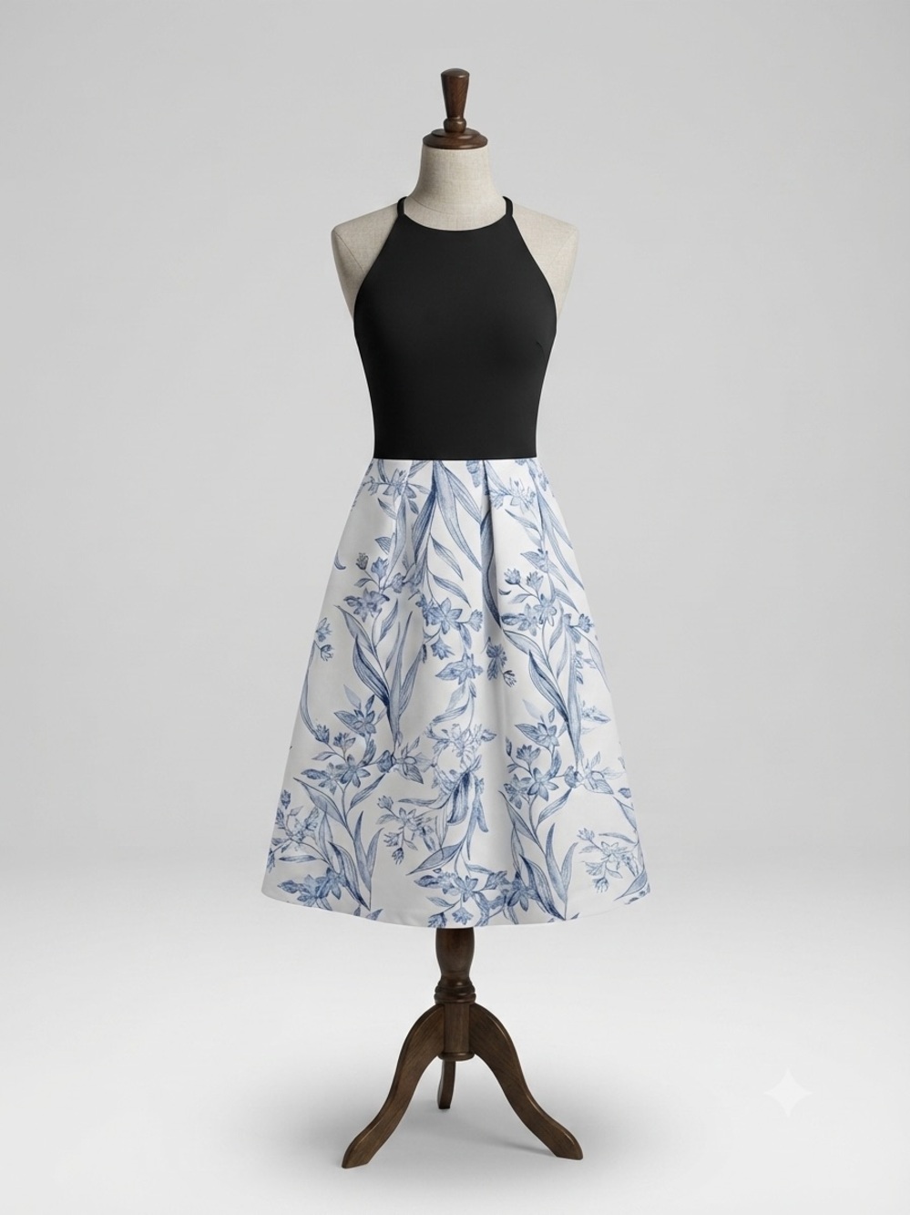 le chateau White A-Line Midi Skirt with Blue Floral Print